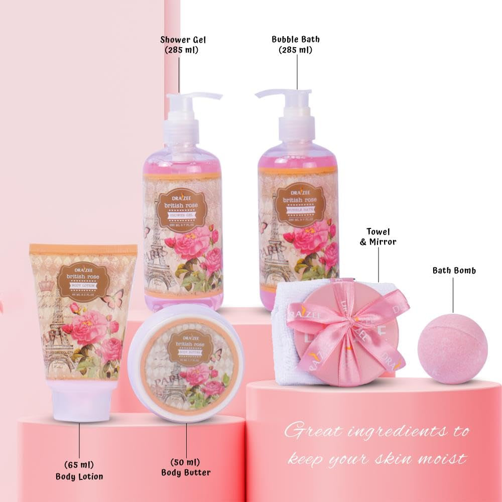 Valentine’S Day Gifts for Women – 8 Pc Spa Gift Baskets for Women, British Rose Scented Heel Shoe Spa Basket, Luxury Bath and Body Set, Self Care Gift for Her or Mom by