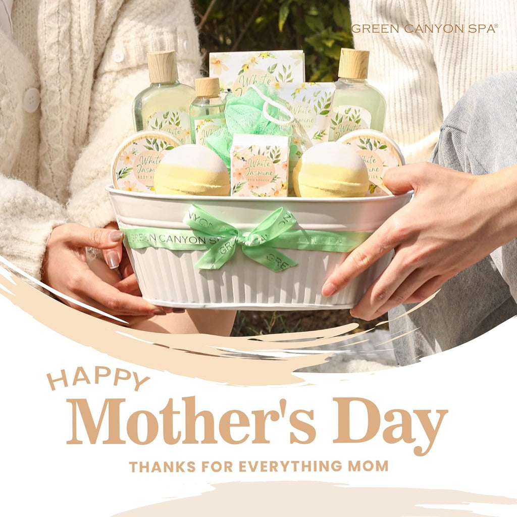 Gifts Basket for Women, 12Pcs Jasmine Home Spa Gift Kits, Relaxing Self Care Gifts Set, Graduation Birthday Anniversary Best Friends Wedding Gift Baskets for Her