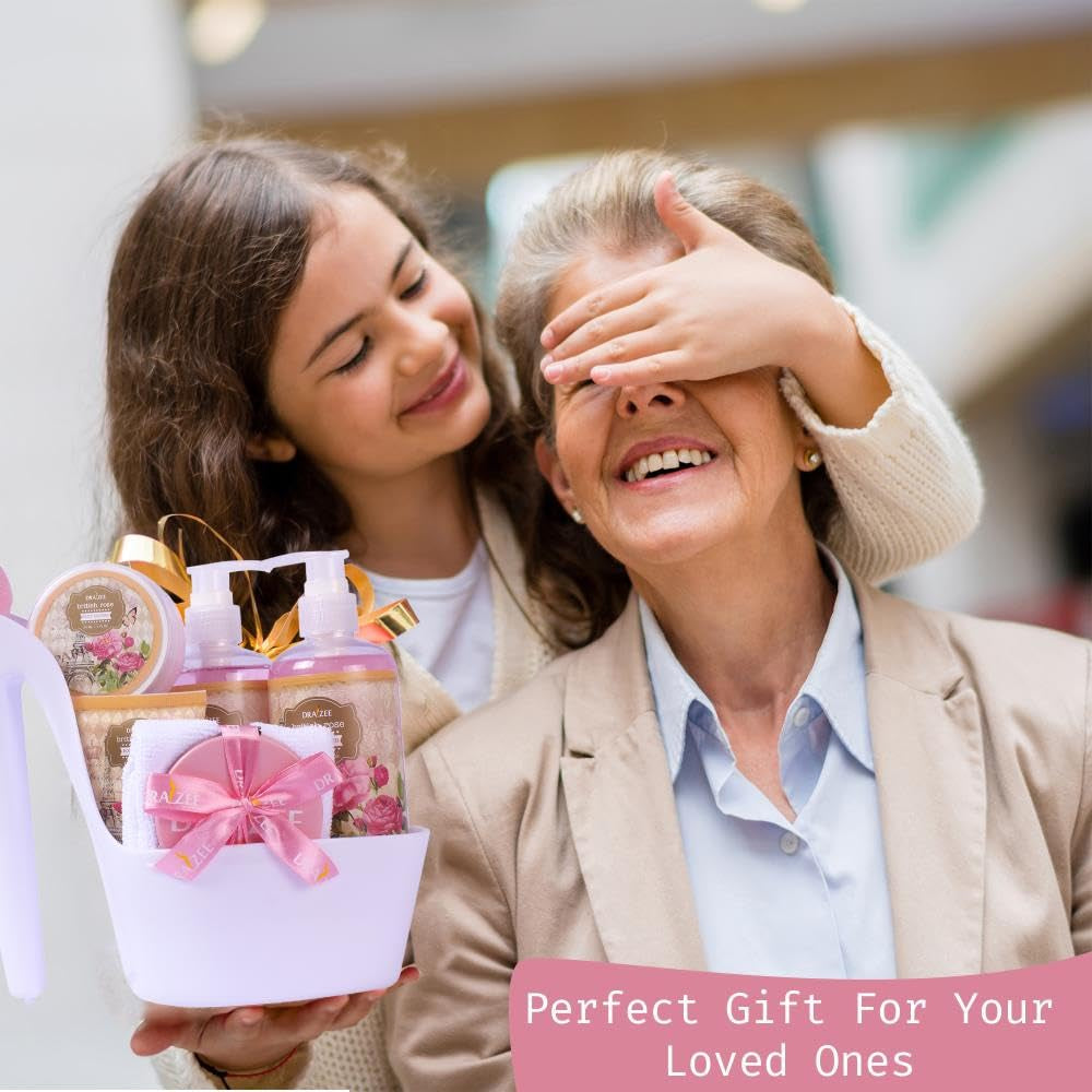 Valentine’S Day Gifts for Women – 8 Pc Spa Gift Baskets for Women, British Rose Scented Heel Shoe Spa Basket, Luxury Bath and Body Set, Self Care Gift for Her or Mom by